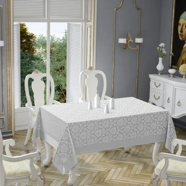 Față de masă 140x200 cm Jaquard Damasc cu imprimeu tesut Gri