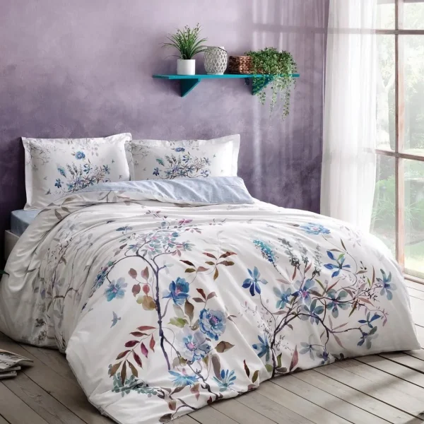 Lenjerie king size Lindy Blue 100% bumbac satinat TAC Mako