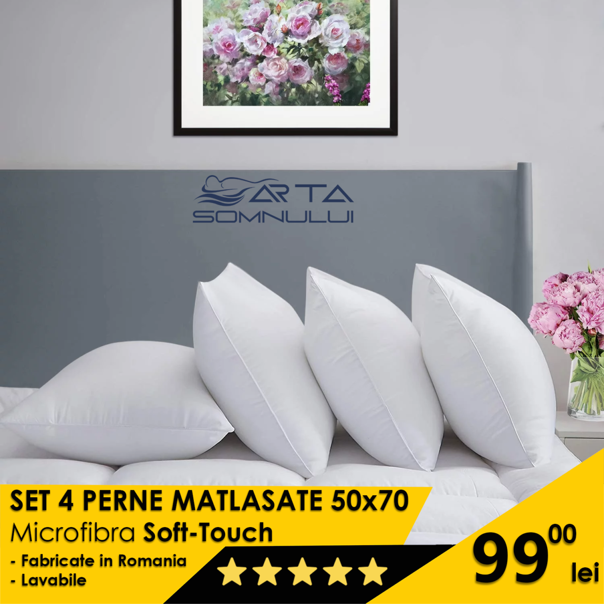 Set 4 Perne Matlasate 50x70cm Microfibra Soft-Touch