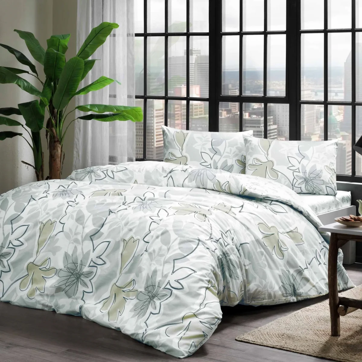 Lenjerie cu elastic 160x200cm TAC 100% bumbac ranforce Jamie Gri