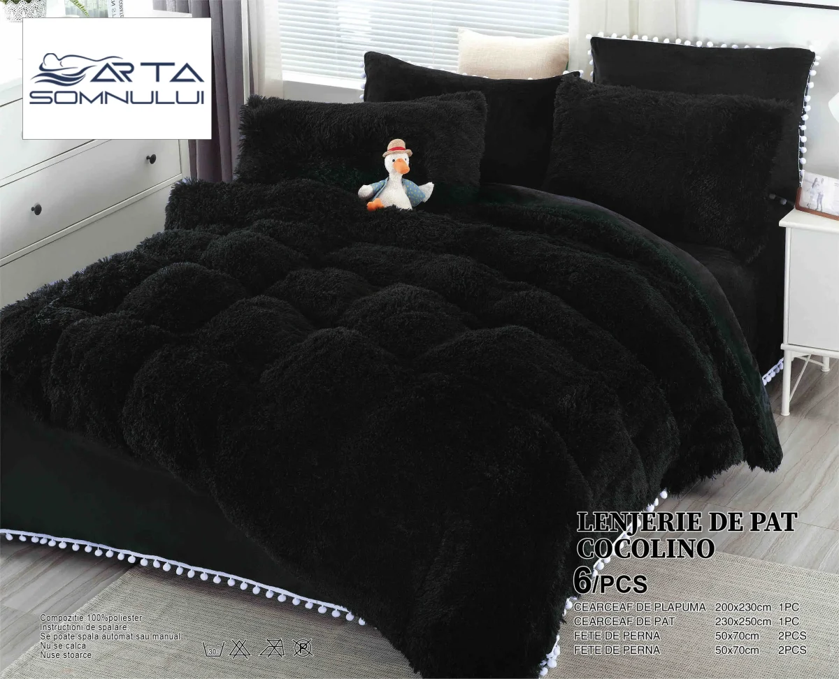 Lenjerie pat Cocolino Fluffy 6 Piese LCF-Negru