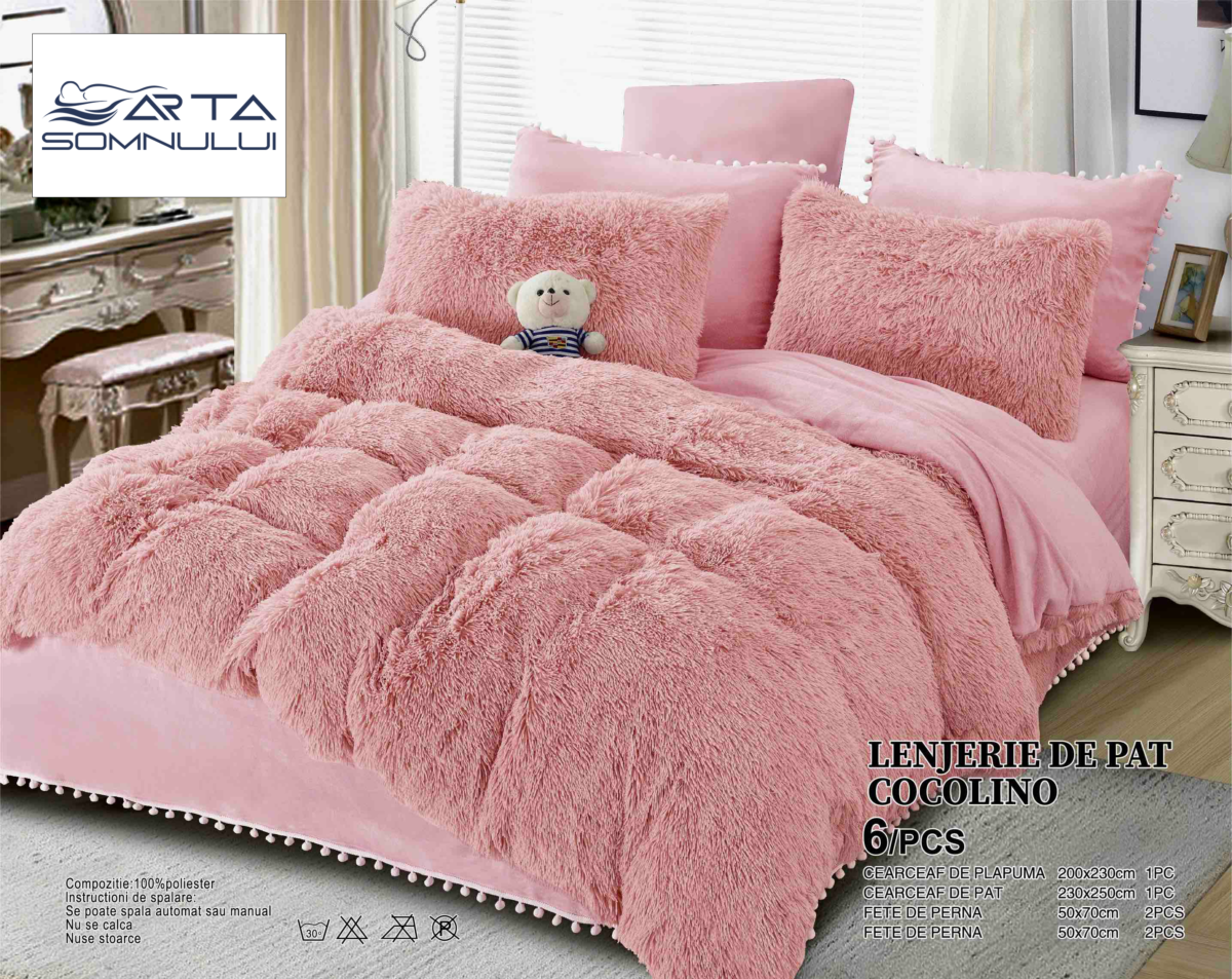 Lenjerie pat Cocolino Fluffy 6 Piese LCF-Pudra