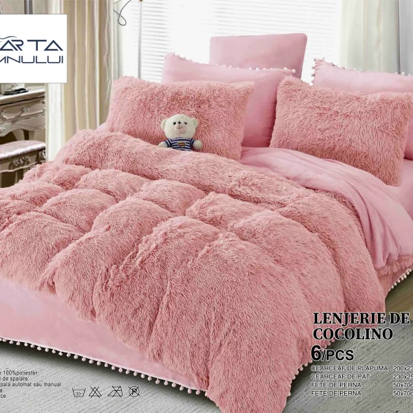 Lenjerie pat Cocolino Fluffy 6 Piese LCF-Pudra