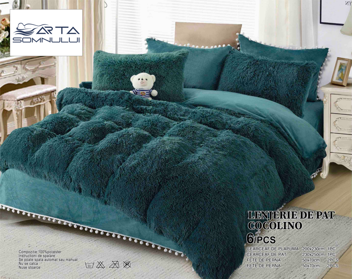 Lenjerie pat Cocolino Fluffy 6 Piese LCF-Verde inchis