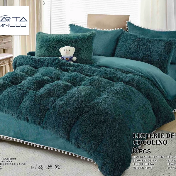 Lenjerie pat Cocolino Fluffy 6 Piese LCF-Verde inchis
