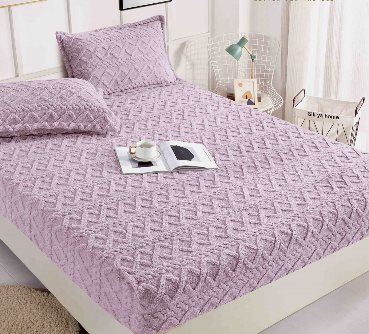 Husa pat cu elastic 180x200 Cocolino Tricot + 2 fete perna HCT-Lila