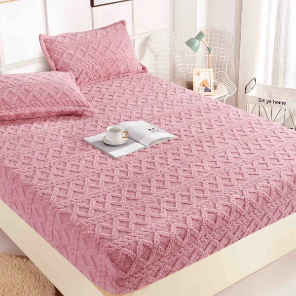 Husa pat cu elastic 180x200 Cocolino Tricot + 2 fete perna HCT-Roz