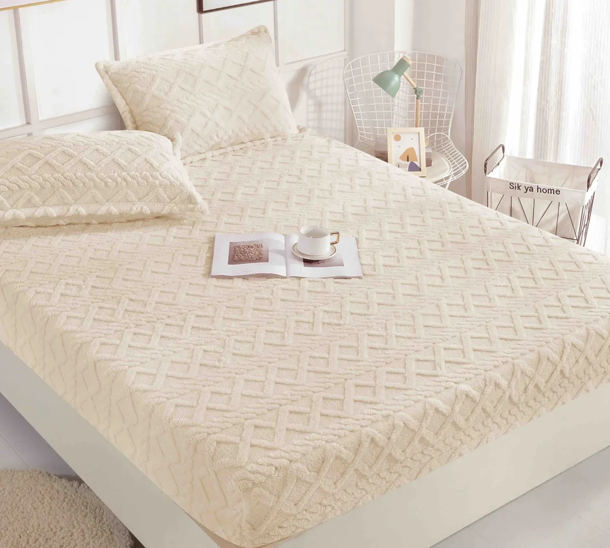 Husa pat cu elastic 180x200 Cocolino Tricot + 2 fete perna HCT-Crem