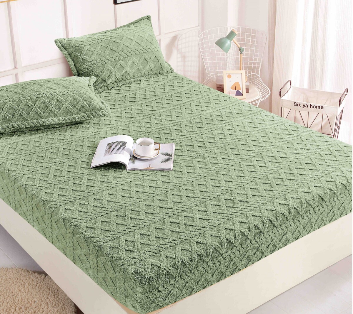 Husa pat cu elastic 180x200 Cocolino Tricot + 2 fete perna HCT-Verde