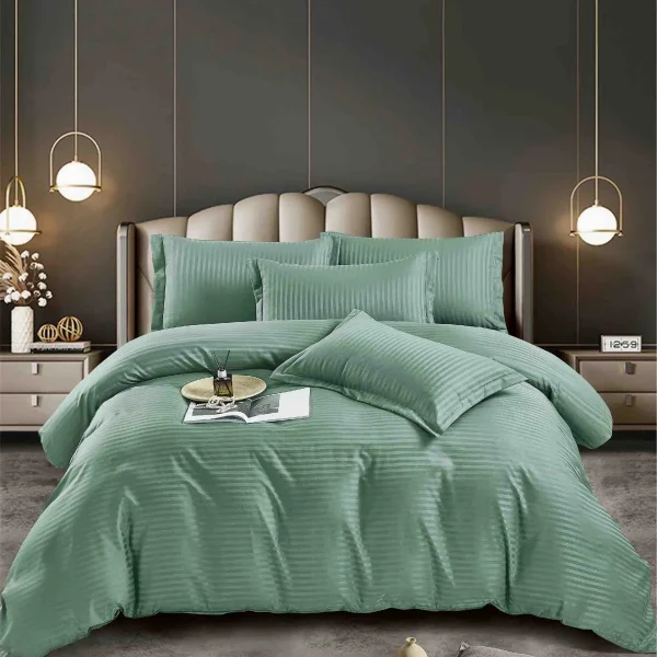 Lenjerie king size cu elastic Damasc Finet 6 piese Verde deschis