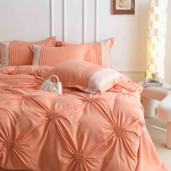 Lenjerie dublă finet cu broderie Deluxe 6 piese Orange