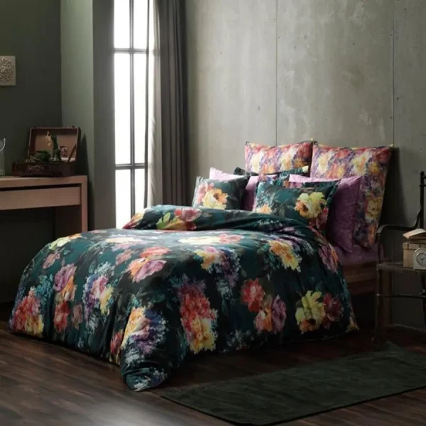 Lenjerie TAC King size 6 piese bumbac dublu satinat Digital Midnight Bloom