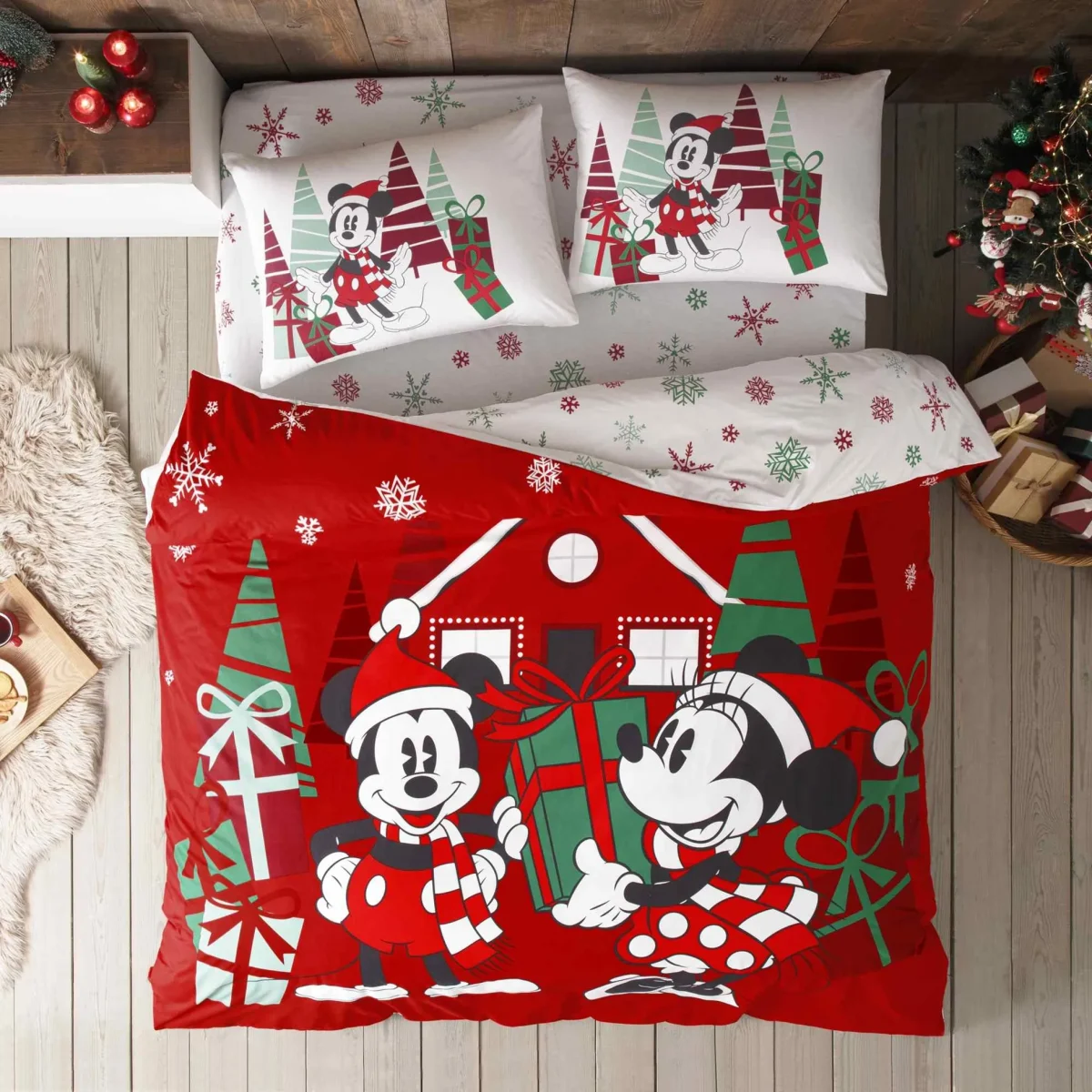 Lenjerie TAC Disney 100% bumbac Minnie Mickey Christmas