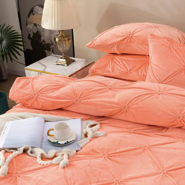 Lenjerie pat dublu din catifea cu pliuri Orange LCP-Orange