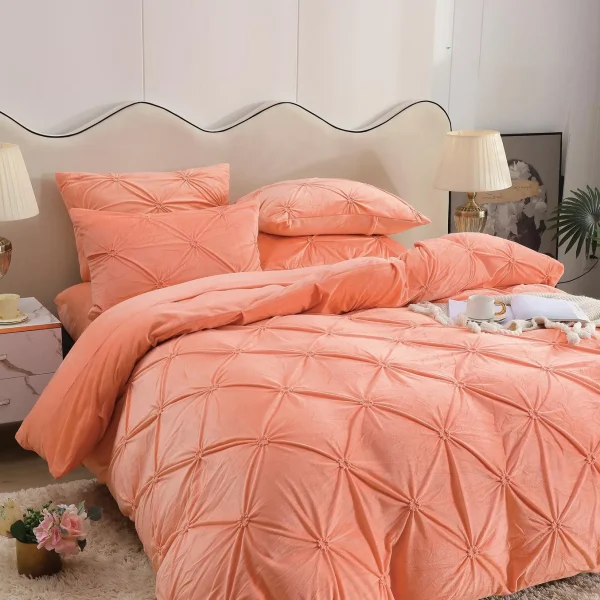 Lenjerie pat dublu din catifea cu pliuri Orange LCP-Orange