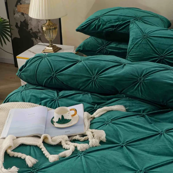 Lenjerie pat dublu din catifea cu pliuri LCP-Verde