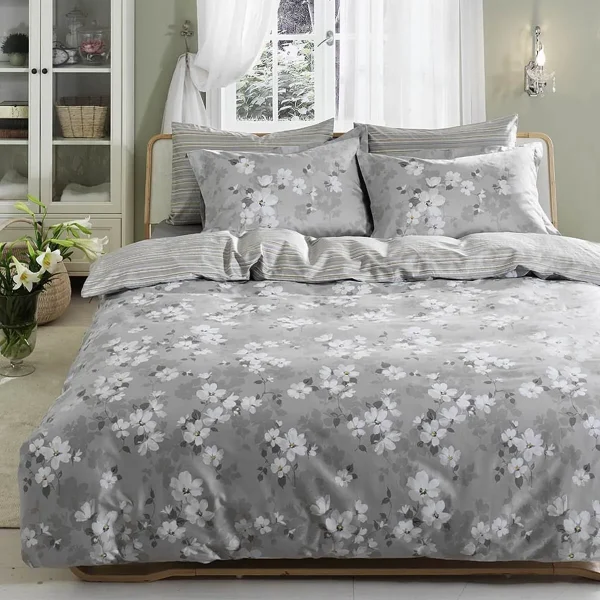 Lenjerie TAC King Size 6 piese bumbac dublu satinat Elegance Premium Shadow Gri