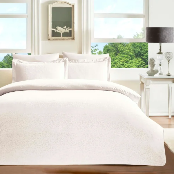 Lenjerie King Size TAC bumbac satinat Jacquard Deluxe Leo Ecru