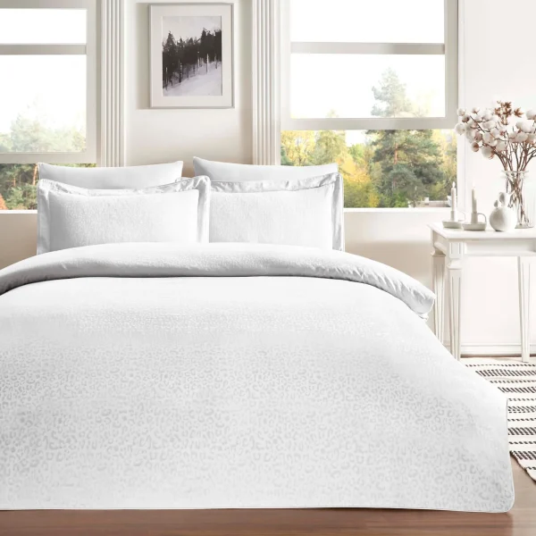 Lenjerie King Size TAC bumbac satinat Jacquard Deluxe Leo Alb