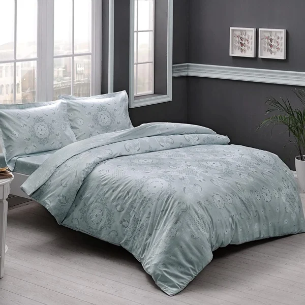 Lenjerie king size 5 piese Lucca Mint 100% bumbac satinat TAC Mako