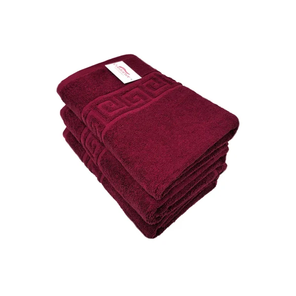 Set 3 Prosoape Bumbac 70×130cm 550 gr/mp Greek Border Burgundy