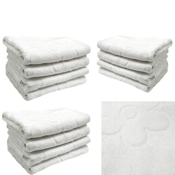 Set 12 Prosoape model floral 50x90cm bumbac pakistanez 400 g/mp Alb Optic