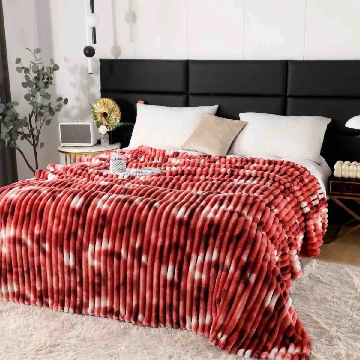 Patura Cocolino Pufoasa 200x230cm JPC-Rosu Coral/Alb