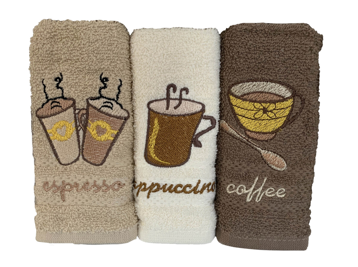 Set 3 prosoape bucatarie Cappuccino Gursan 100% bumbac