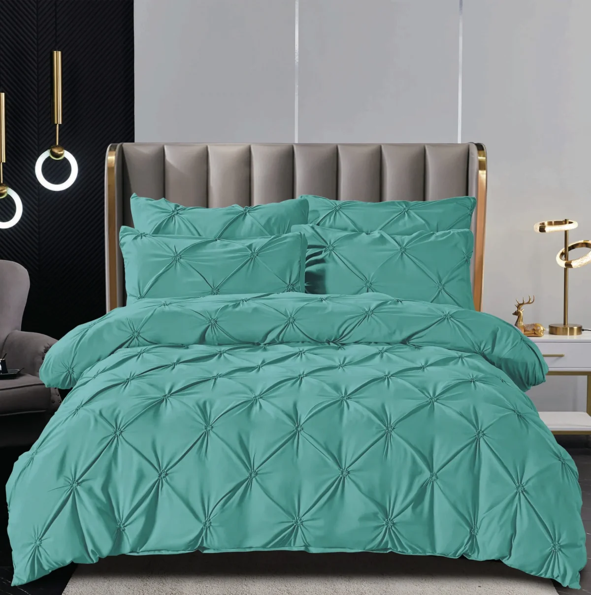 Lenjerie dublă cu pliuri finet Deluxe 6 piese Verde mint