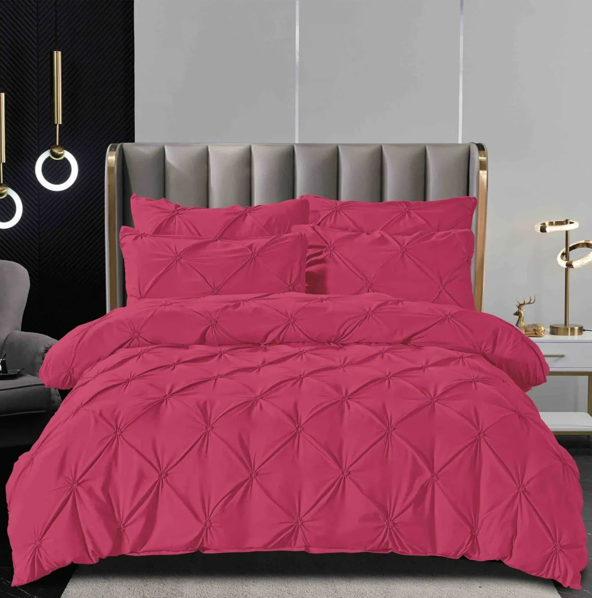 Lenjerie dublă cu pliuri finet Deluxe 6 piese Fuchsia