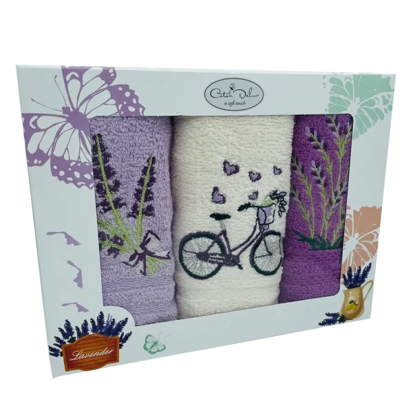 Set 3 prosoape bucatarie Lavanda Bicicleta 100% bumbac