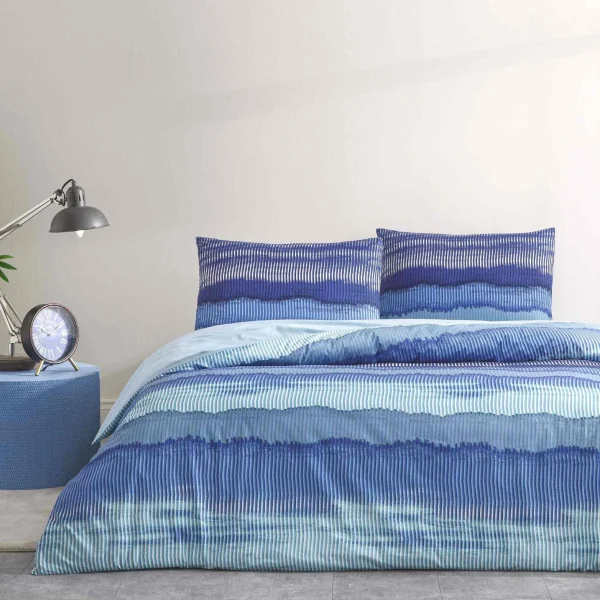 Lenjerie cu elastic 160x200cm TAC 100% bumbac ranforce Wave Albastru