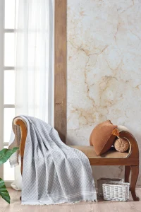 Pled bumbac de canapea 170x210 cm bleu Pled bumbac