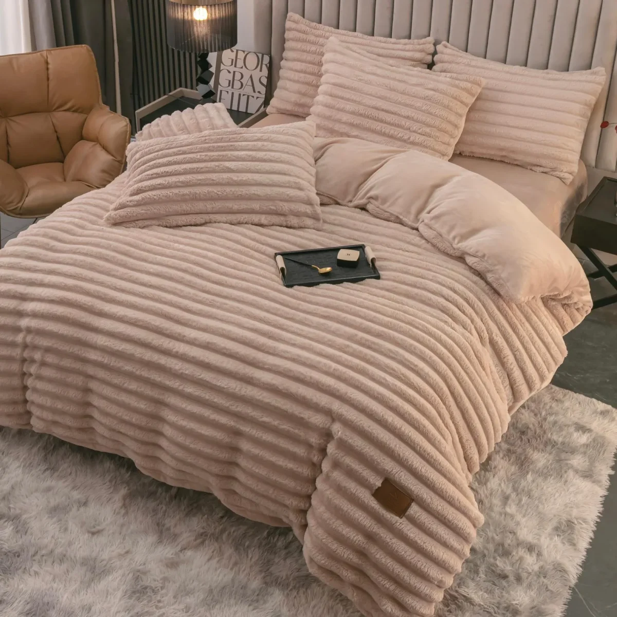 Lenjerie pat dublu cocolino pufoasa 4pcs Cappuccino