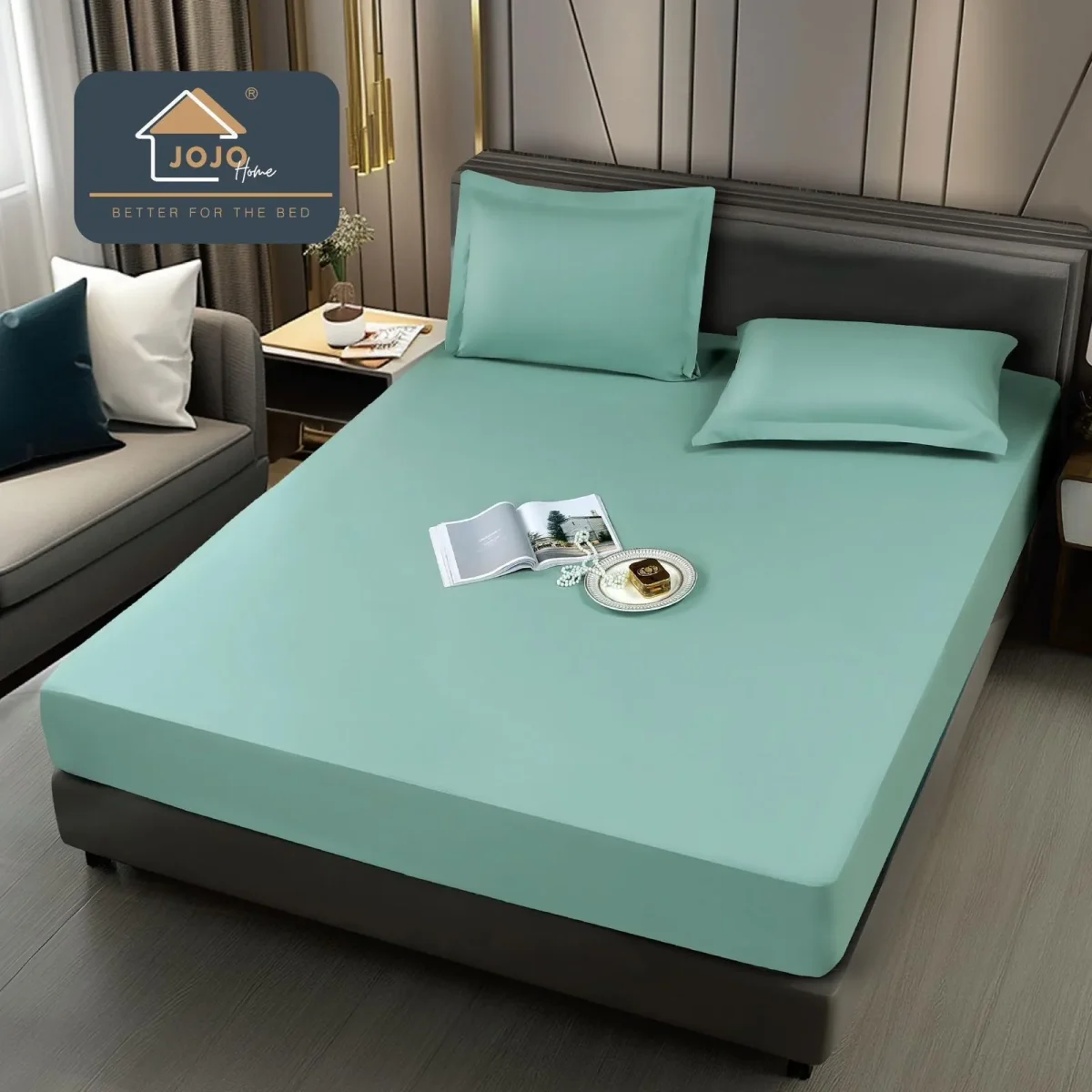 Husa pat impermeabila cu elastic 180x200 + 2 fete perna Mint