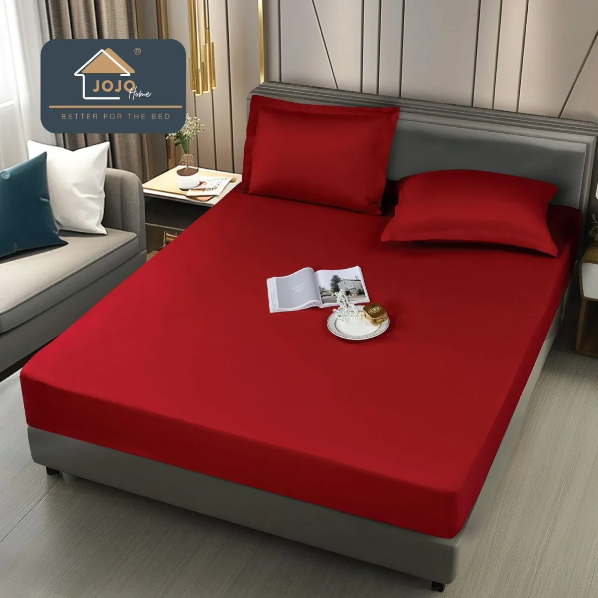 Husa pat impermeabila cu elastic 180x200 + 2 fete perna Rosu