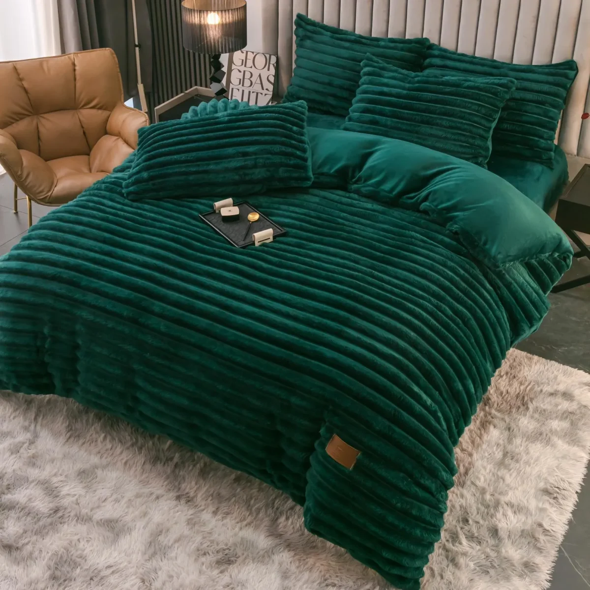 Lenjerie pat dublu cocolino pufoasa 4pcs Verde