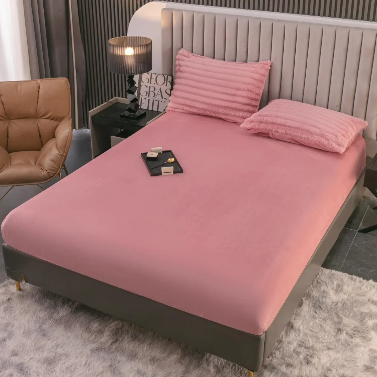 Lenjerie pat dublu cocolino pufoasa 4pcs Roz pudra