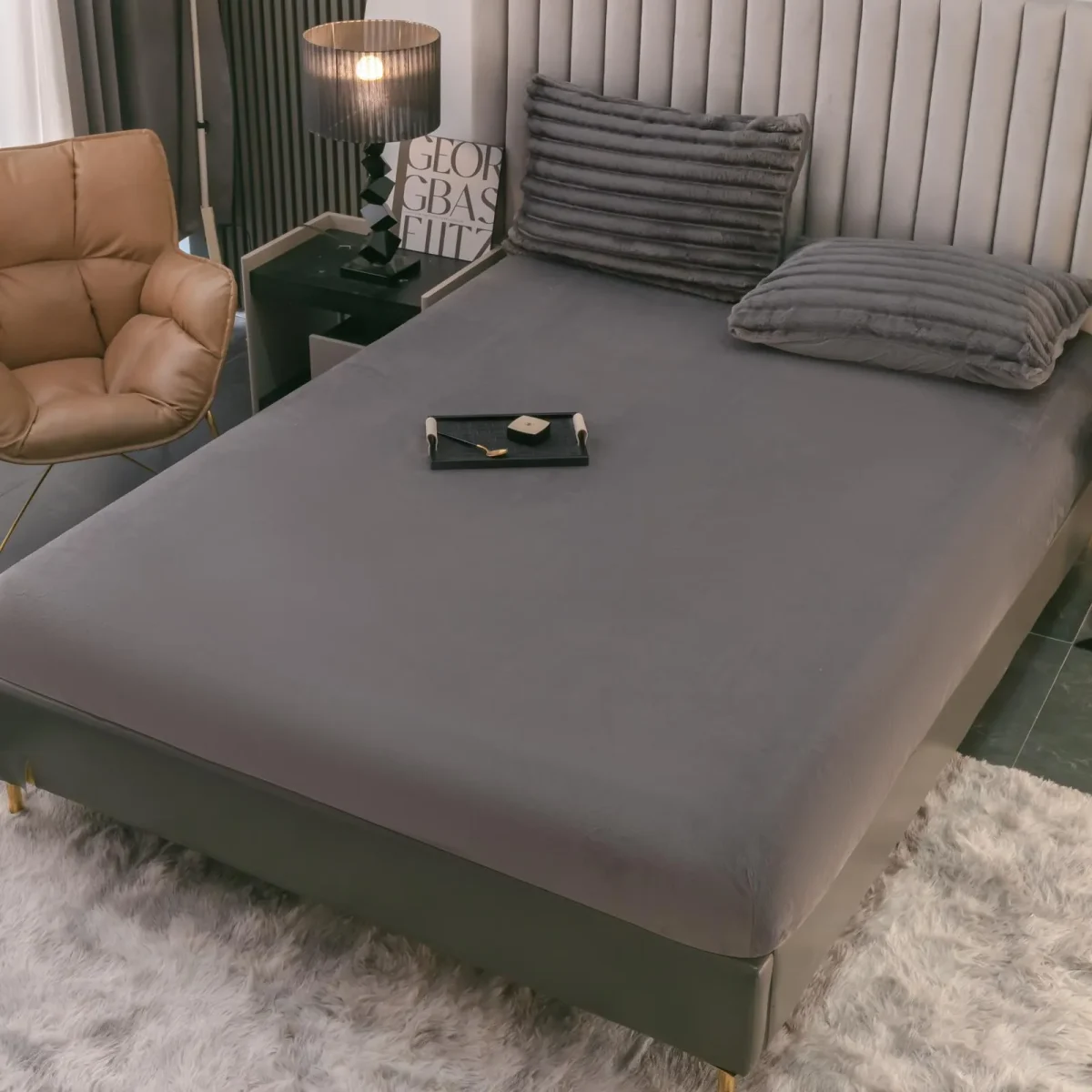 Lenjerie pat dublu cocolino pufoasa 4pcs Antracit