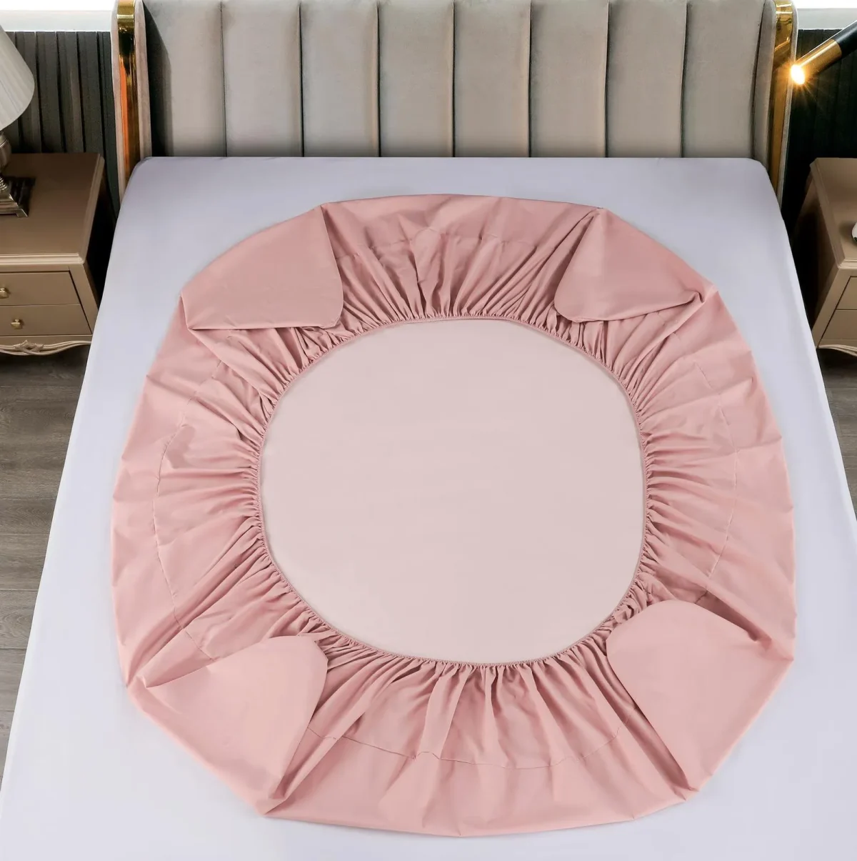 Husa pat impermeabila cu elastic 160x200 + 2 fete perna Roz pudra