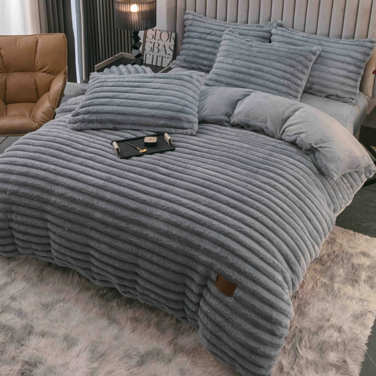 Lenjerie pat dublu cocolino pufoasa 4pcs Gri
