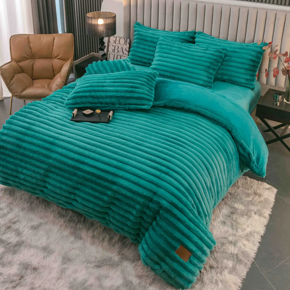 Lenjerie pat dublu cocolino pufoasa 4pcs Turcoaz