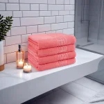 Set 4 Prosoape de Lux 50×90cm 100% Bumbac Pieptanat 650 g/mp-Coral