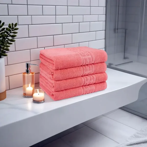 Set 4 Prosoape de Lux 50×90cm 100% Bumbac Pieptanat 650 g/mp-Coral