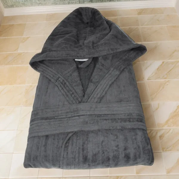 Halat de Baie Dama si Barbat, cu gluga, Bumbac 100% Gri