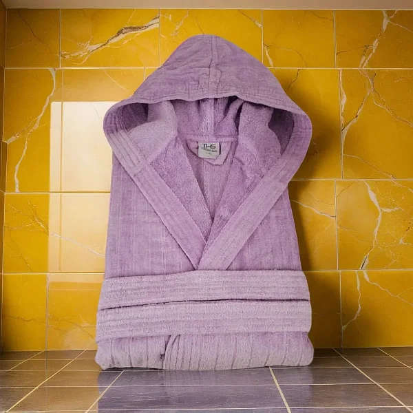 Halat de Baie Dama si Barbat, cu gluga, Bumbac 100% Lila