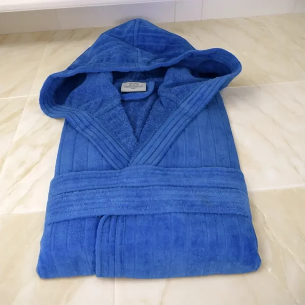 Halat de Baie Dama si Barbat, cu gluga, Bumbac 100% Royal Blue