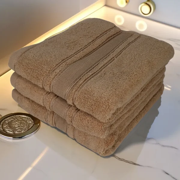 Set 3 Prosoape Pufoase de Lux 50×90cm, 100% Bumbac Pieptanat, Zero Twist, 600 g/mp-Cappuccino