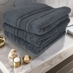 Set 3 Prosoape Pufoase de Lux 50×90cm, 100% Bumbac Pieptanat, Zero Twist, 600 g/mp-Gri