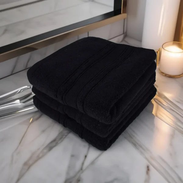 Set 3 Prosoape Pufoase de Lux 50×90cm, 100% Bumbac Pieptanat, Zero Twist, 600 g/mp-Negru